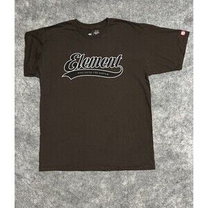 VINTAGE Element Skateboarding T-shirt Mens L Spellout Logo Brown 100% Cotton Y2K